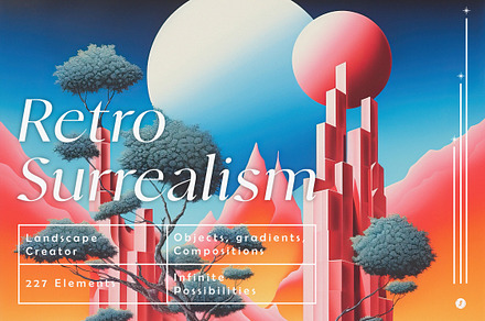 Retro Surrealism Landscape Creator, an Object Graphic by Freezerondigital