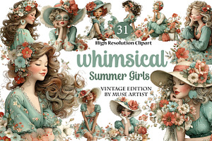 Whimsical Summer Girls Clipart, an Illustration by DreamArtGraphic