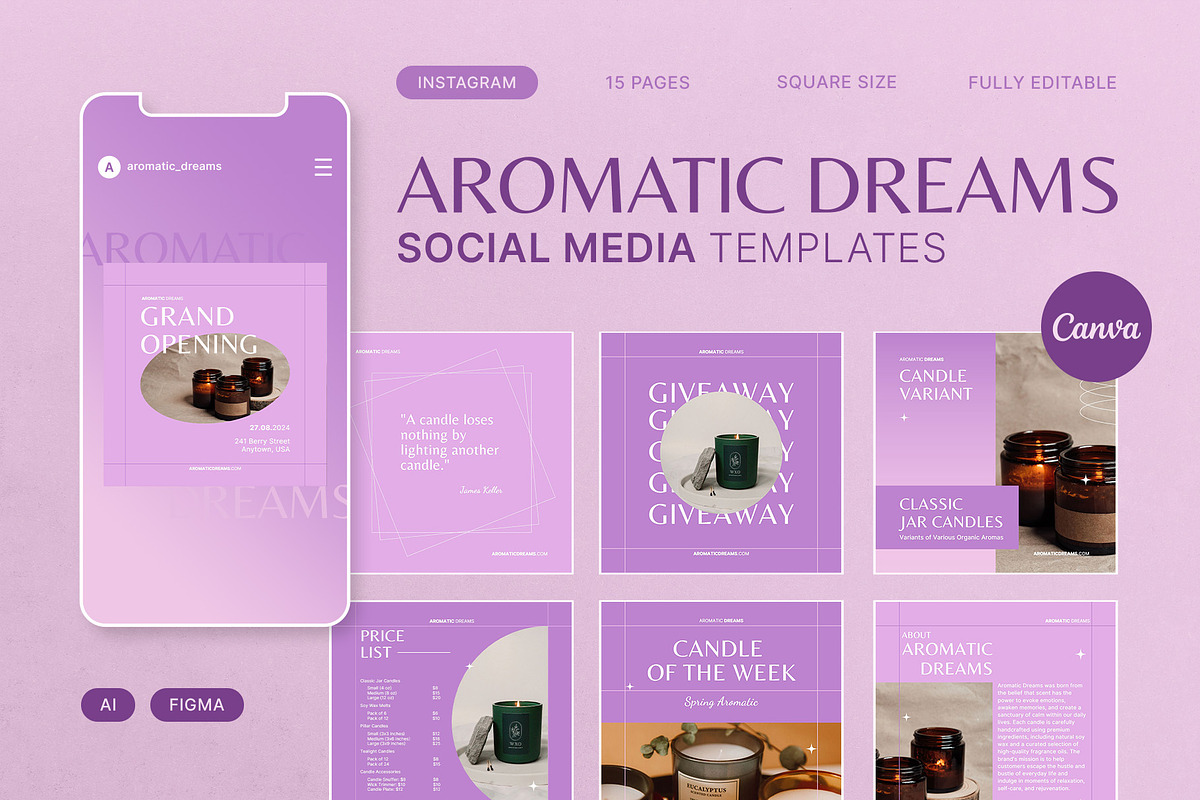 Candle Aromatic Canva Template, a Social Media Template by prajapixels (Photo 1 of 6)