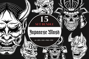 15 Set Japanese Demon Mask Skull, an Illustration by Morspective
