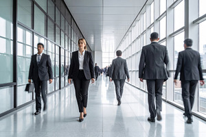 Businesswoman Walking Through Modern Corporate Corridor, a Business Photo by Davizro's Market