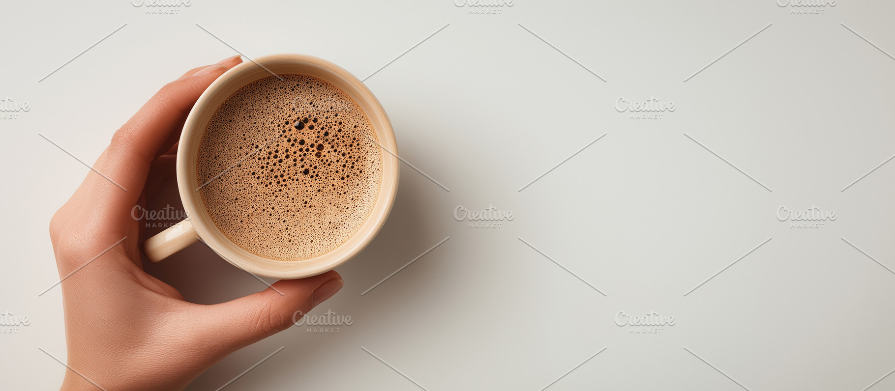 Hand holding a cup of frothy coffee, a Food & Drink Photo by MistyDay