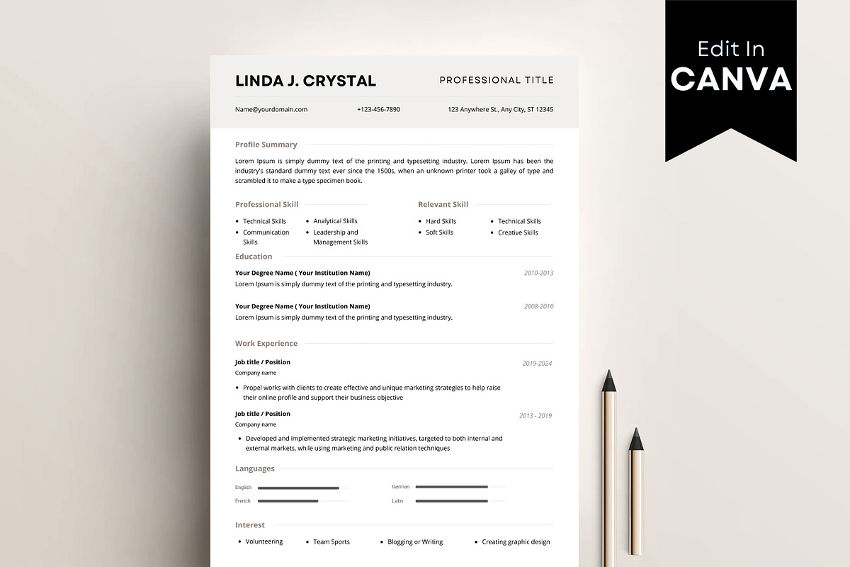 Minimalist Resume Template, CV Form, a Resume Template by BrushstrokeArtGB (Photo 3 of 5)