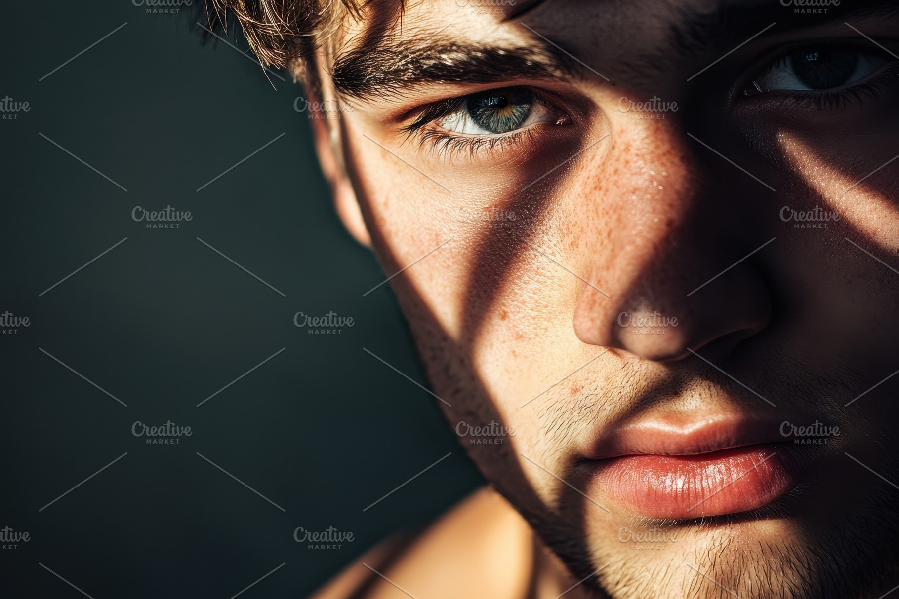 Closeup of a young man's face, a Photo by Pavel_design