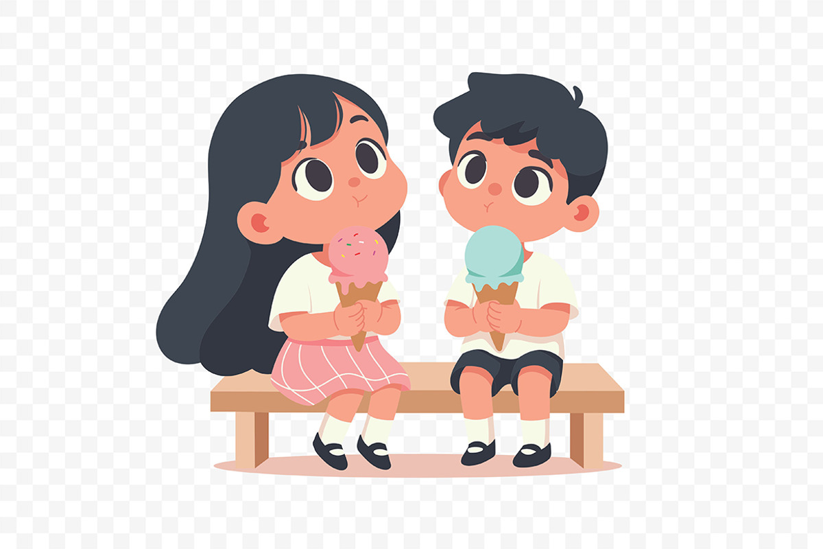 Boy and Girl Enjoying Ice Cream, a Person Illustration by Partikusi Design (Photo 3 of 3)