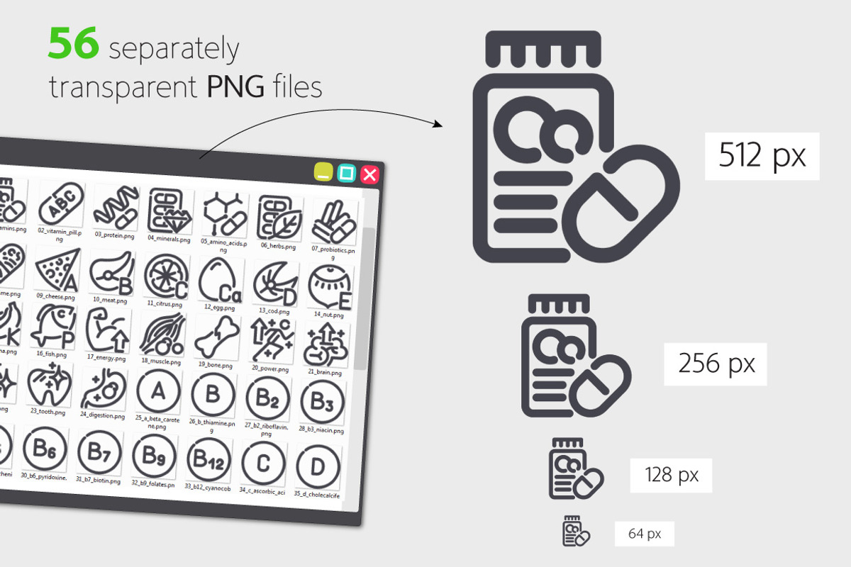 Vitamin Line Icons Set, an Outline Icon by Voysla's Shop (Photo 3 of 4)