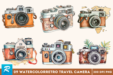 Retro Travel Camera Clipart  Bundle, an Object Graphic by Regulrcrative