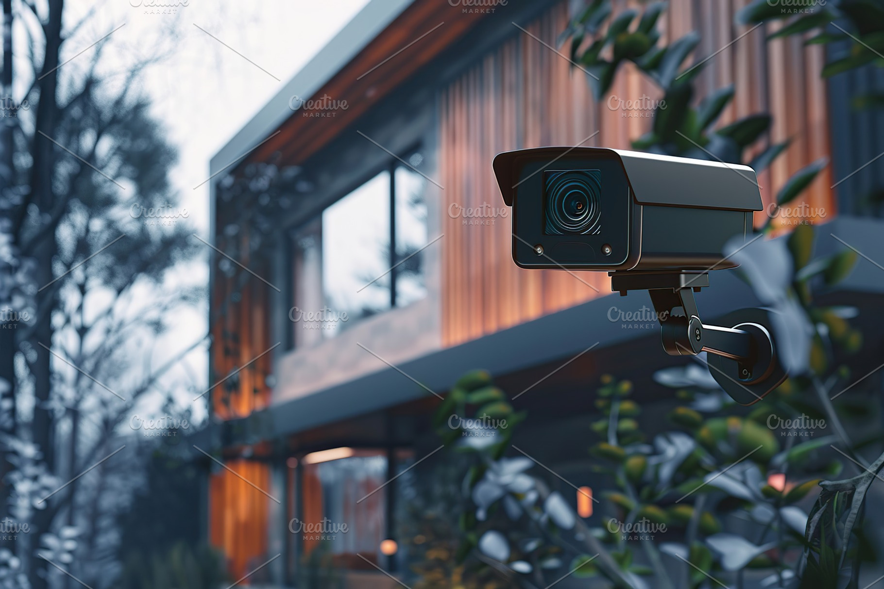 Modern public CCTV camera on blurred private house background, a Technology Photo by AlyaAnd