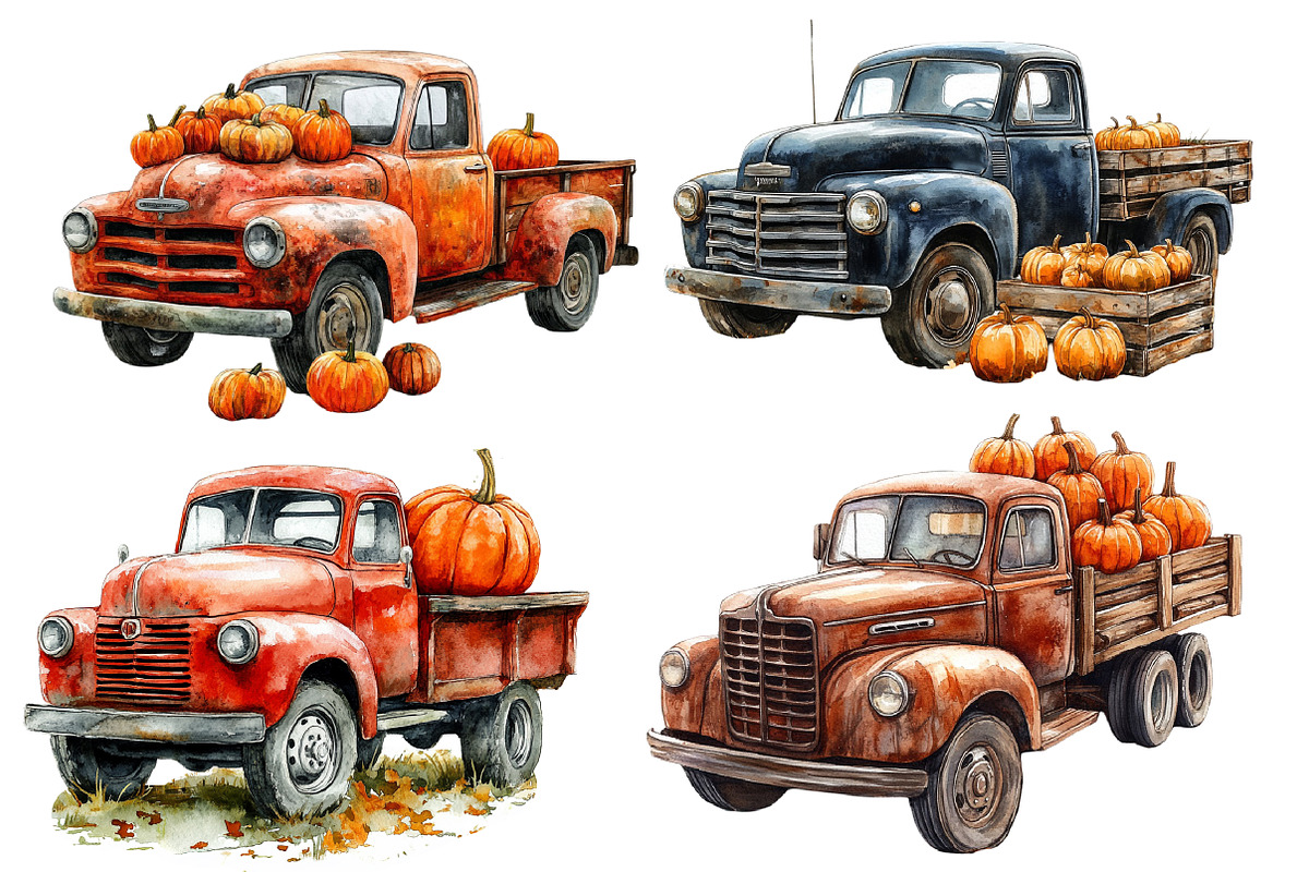 Fall Vintage Truck & Pumpkins, an Illustration by Designworld (Photo 2 of 6)