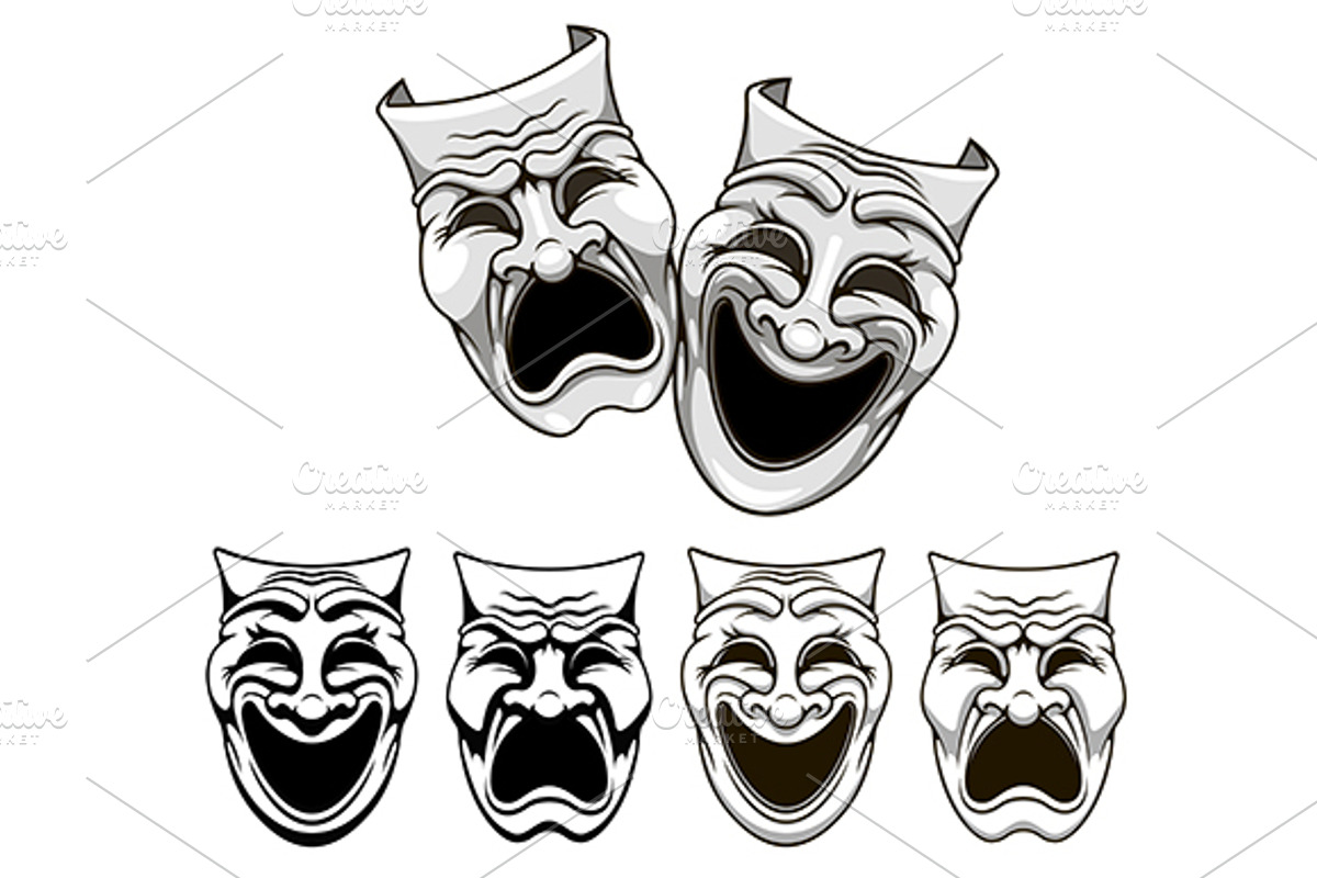 Tragedy and comedy theater masks, a Graphic by Vector Tradition