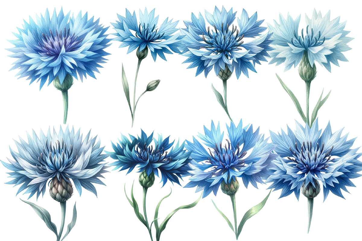 Watercolor Blue  Cornflower Clipart, an Illustration by Designworld (Photo 5 of 6)