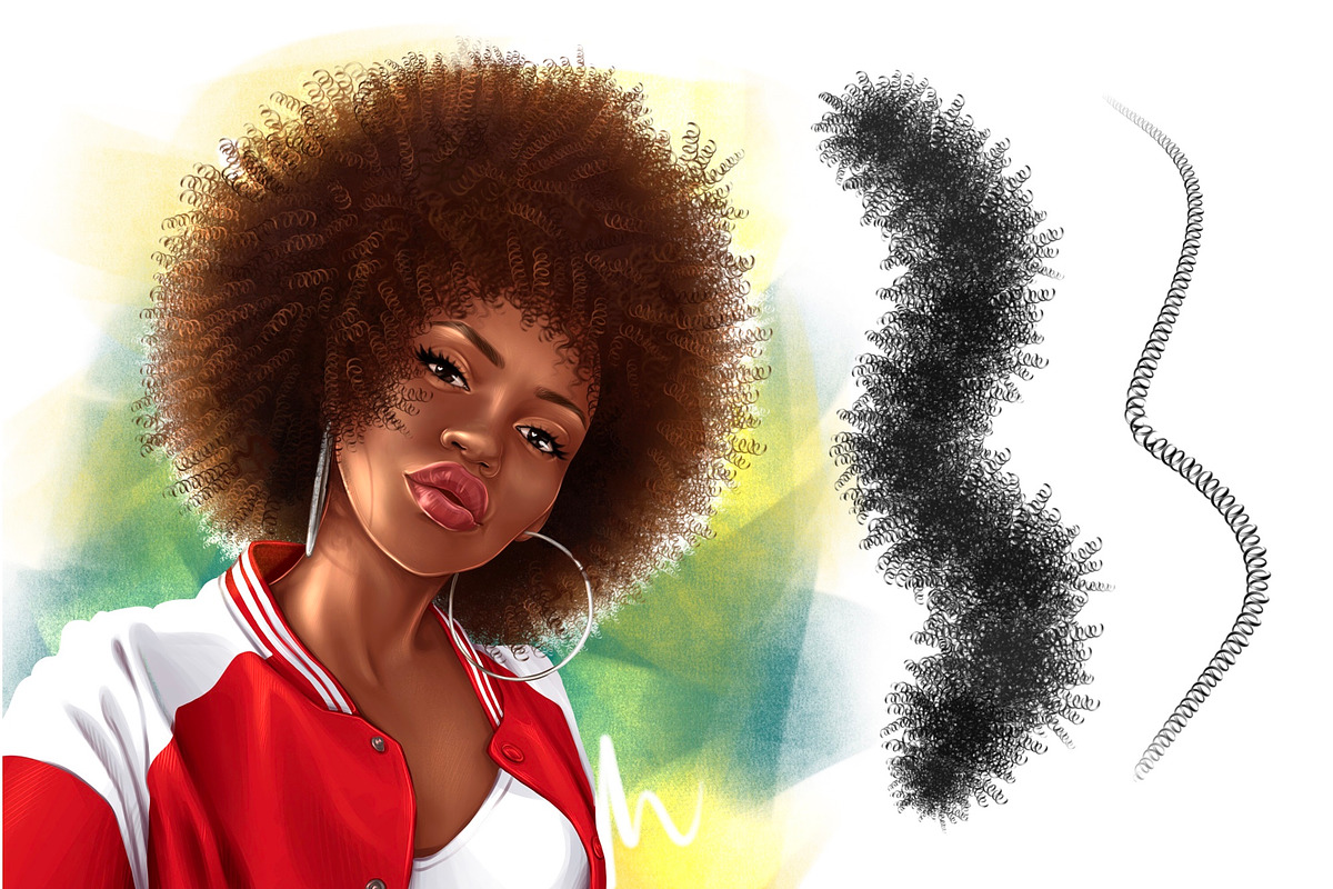 Procreate brush curly hair pigtails, a Brush Add-On by Elenbushe (Photo 2 of 7)