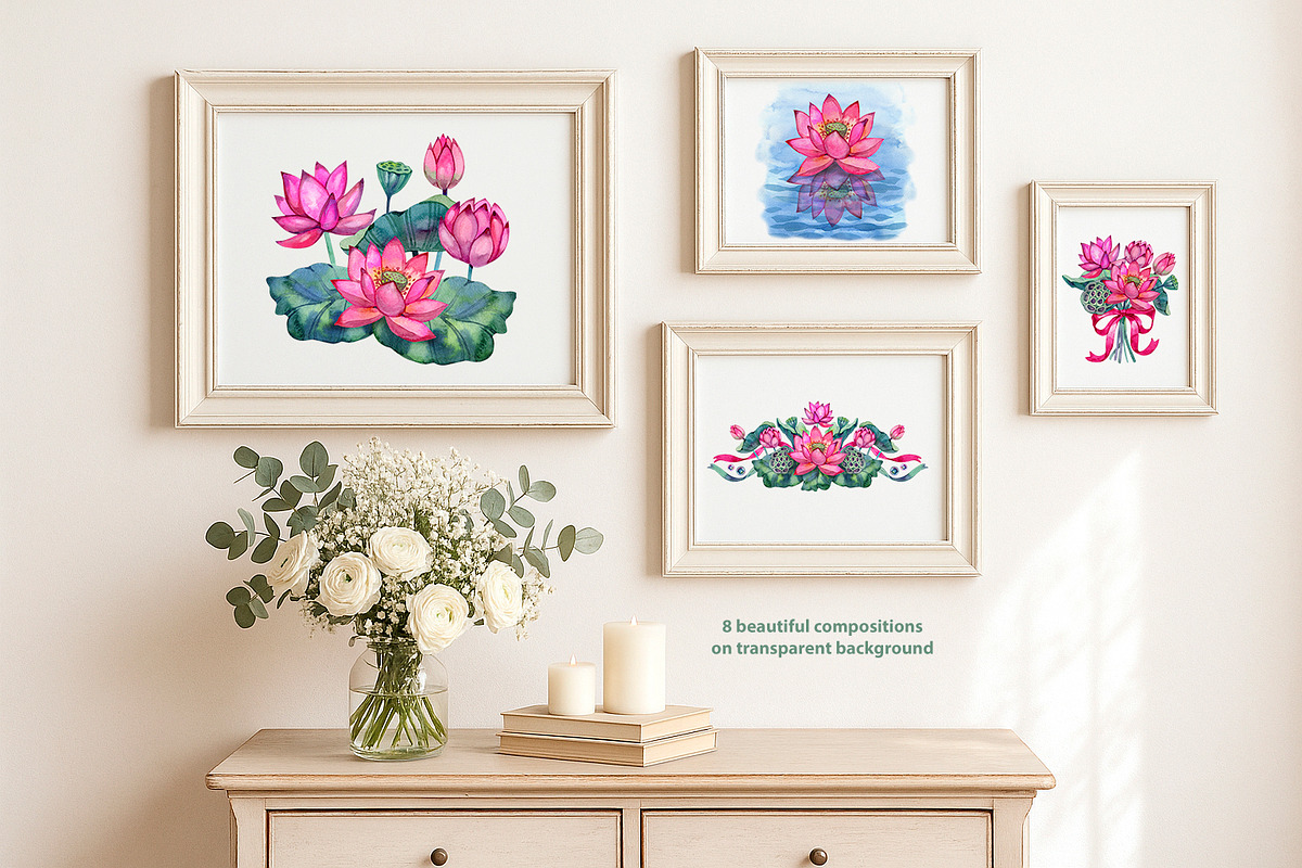 Lotus - Watercolor Clipart Set, an Illustration by NataliMiasStore (Photo 8 of 8)