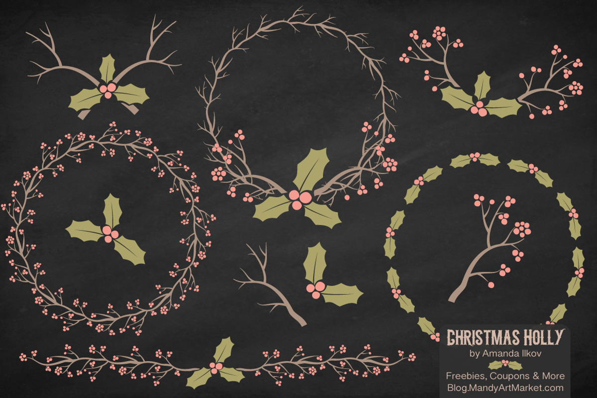 Vintage Christmas Holly & Background, an Illustration by Amanda Ilkov (Photo 2 of 5)