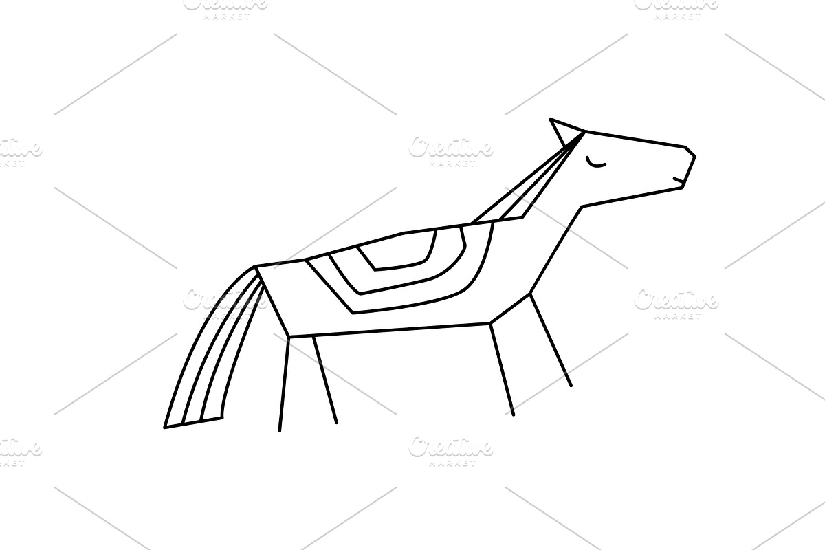 Abstract horse linear drawing logo, an Object Illustration by Toltemara