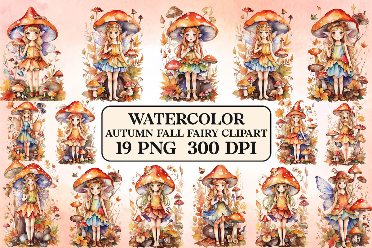 Autumn Fall Fairy Watercolor Clipart, a Seasonal Illustration by Craft Nest (Photo 1 of 5)