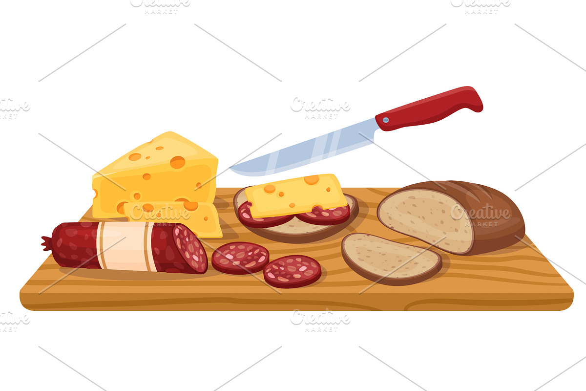 Wooden cutting board with cut, a Food Illustration by Vectorbuum