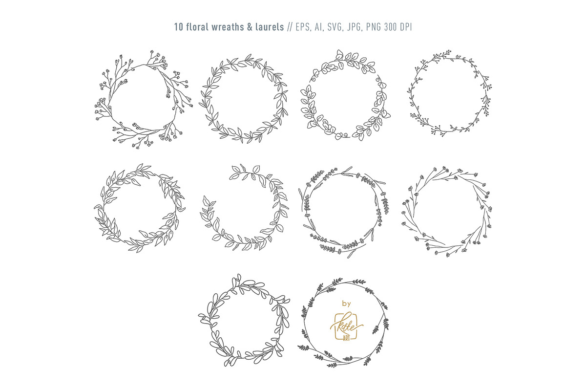 WILDFLOWER LINE-ART WREATHS, an Object Illustration by Kate Art (Photo 6 of 13)