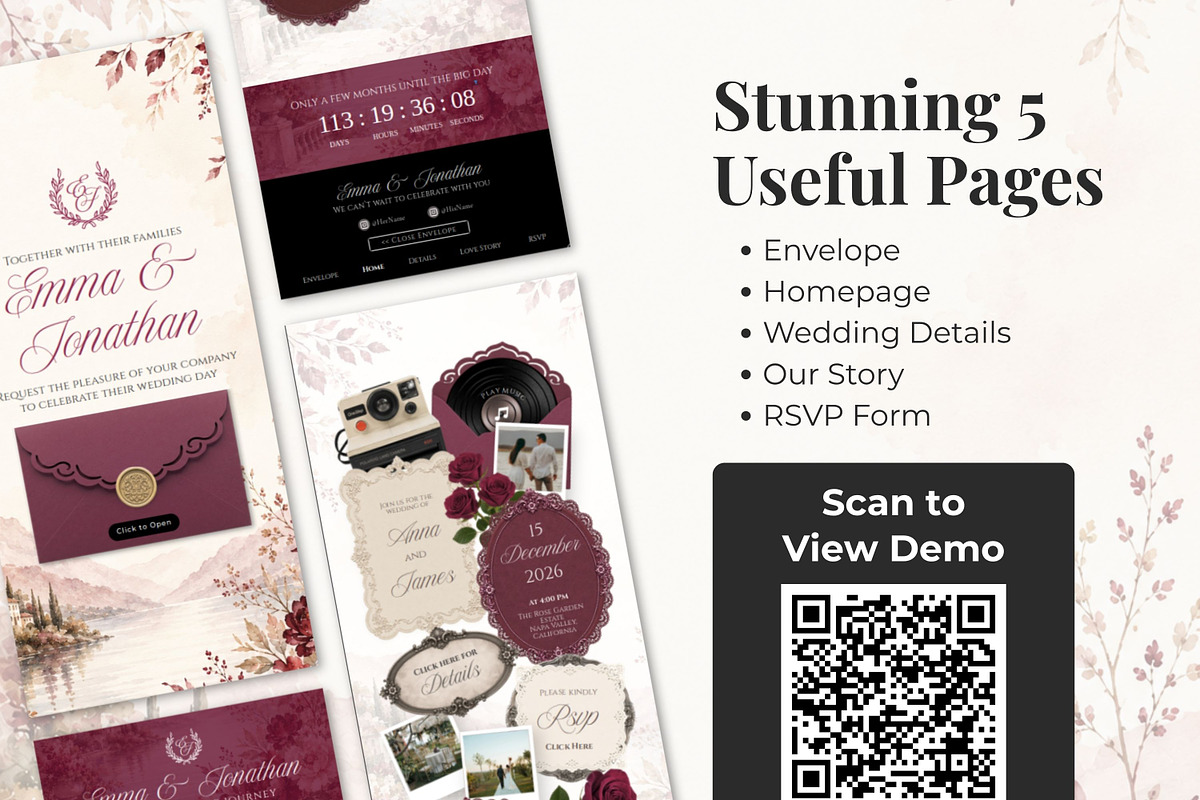 Beauty Burgundy Wedding Website, a Landing Page Template by Everyday Perfection (Photo 4 of 12)