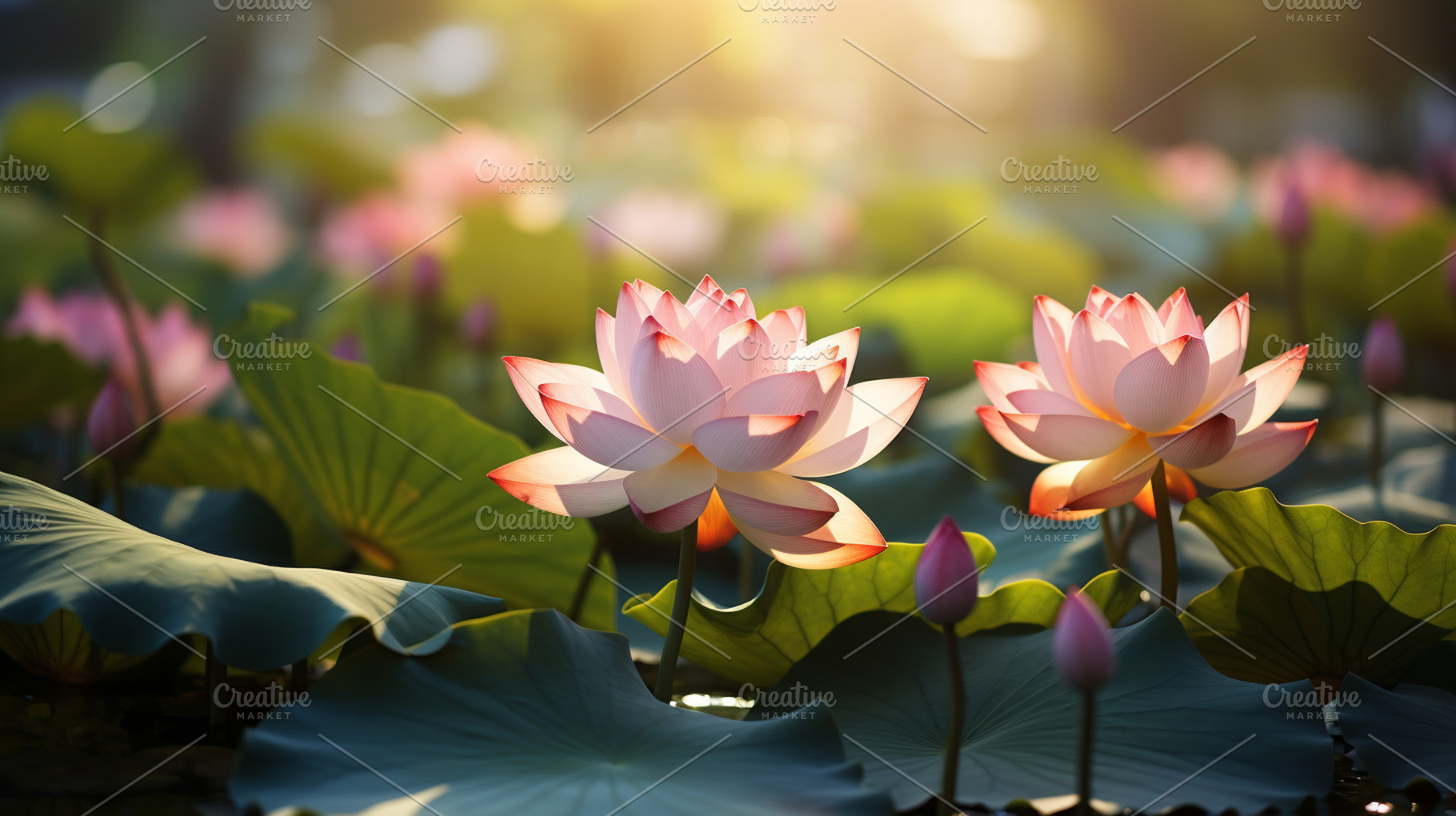 Beautiful lotus flower blooming in t, a Photo by LOGOCREATIVE