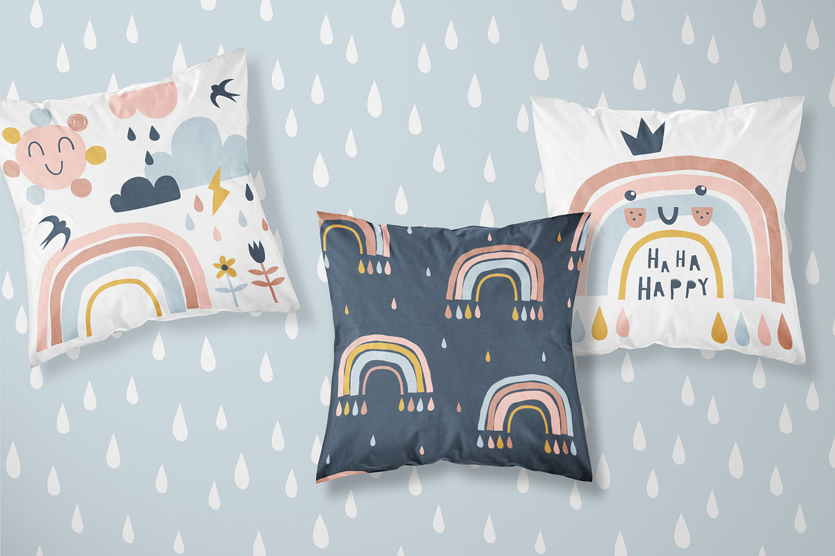 Rainbow clipart & pattern set, a Pattern Graphic by @olga.angelloz