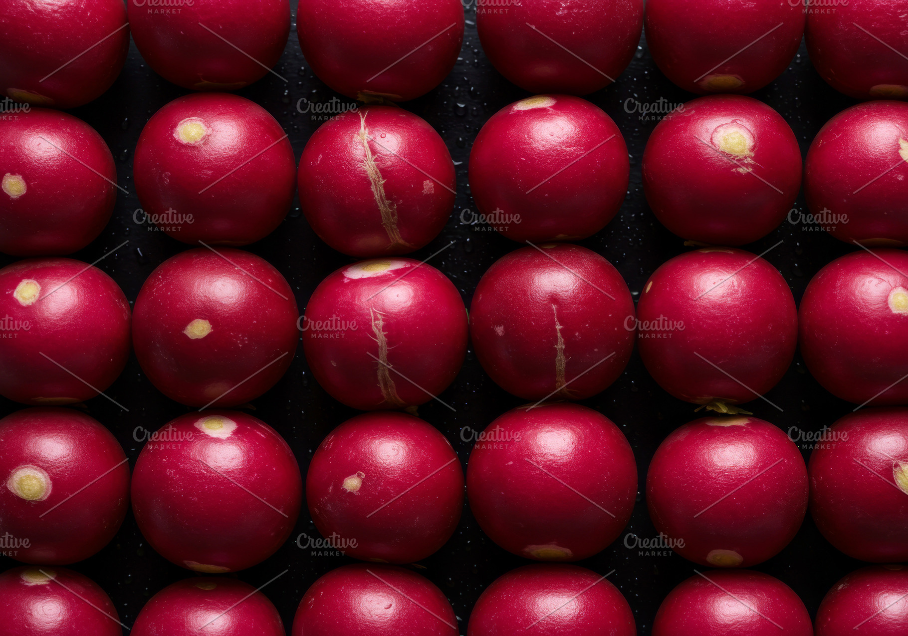 Fresh red radishes with water drople, a Food & Drink Photo by professorinc