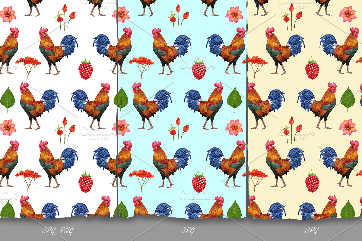 Rooster // Pattern Design, a Pattern Graphic by Victoria_Novak