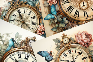 Antique Clock With Blooming Roses