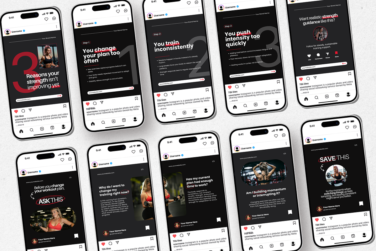 Fitness Carousel Instagram Posts Red, a Social Media Template by DigiPax (Photo 6 of 11)