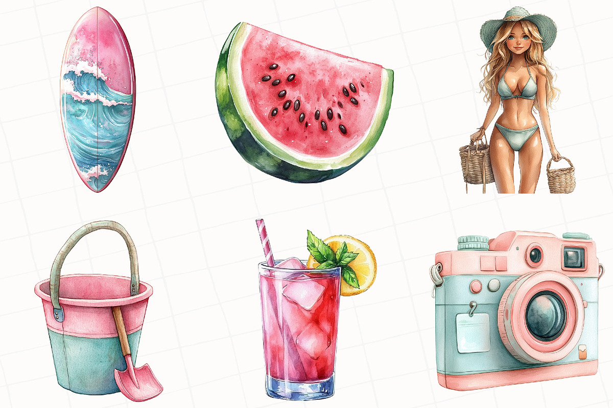 Pink & Mint Summer Clipart, an Illustration by OK Design (Photo 4 of 5)