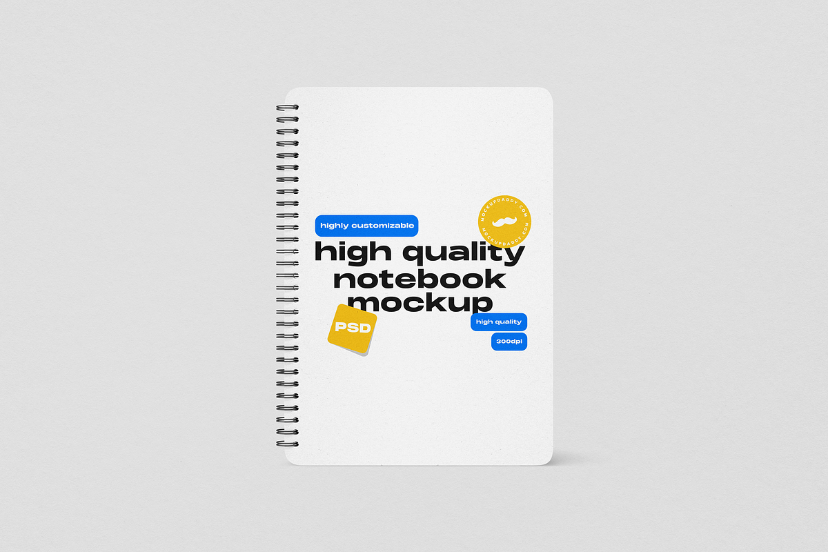 Rounded Corners Spiral Notebook - A4, a Print Template by Mockupdaddy