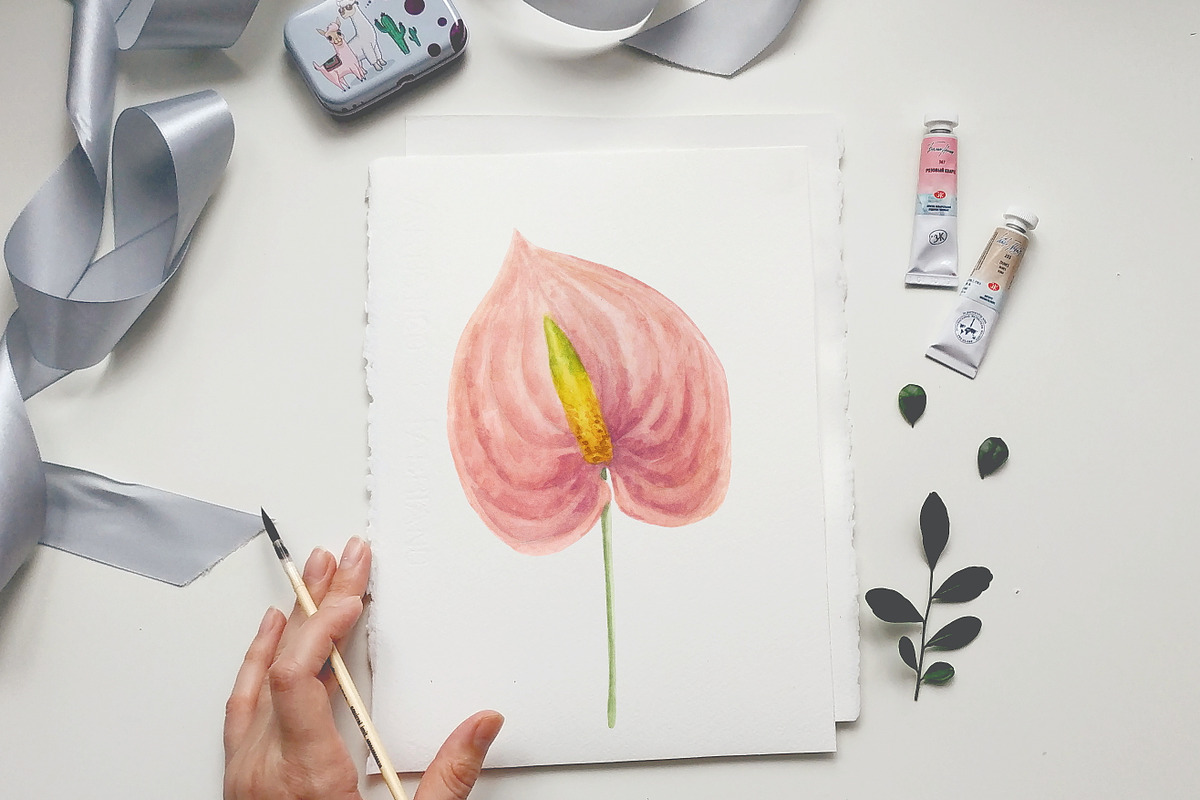 Watercolor set of tropical flowers, an Object Illustration by a_ptichkina (Photo 8 of 8)