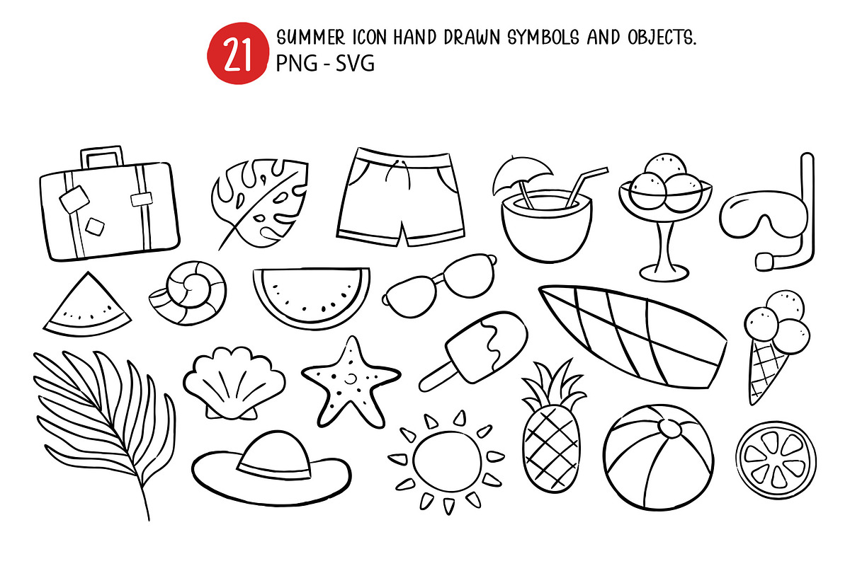 Summer Icon hand drawn symbols., an Outline Icon by kaisorn (Photo 1 of 3)