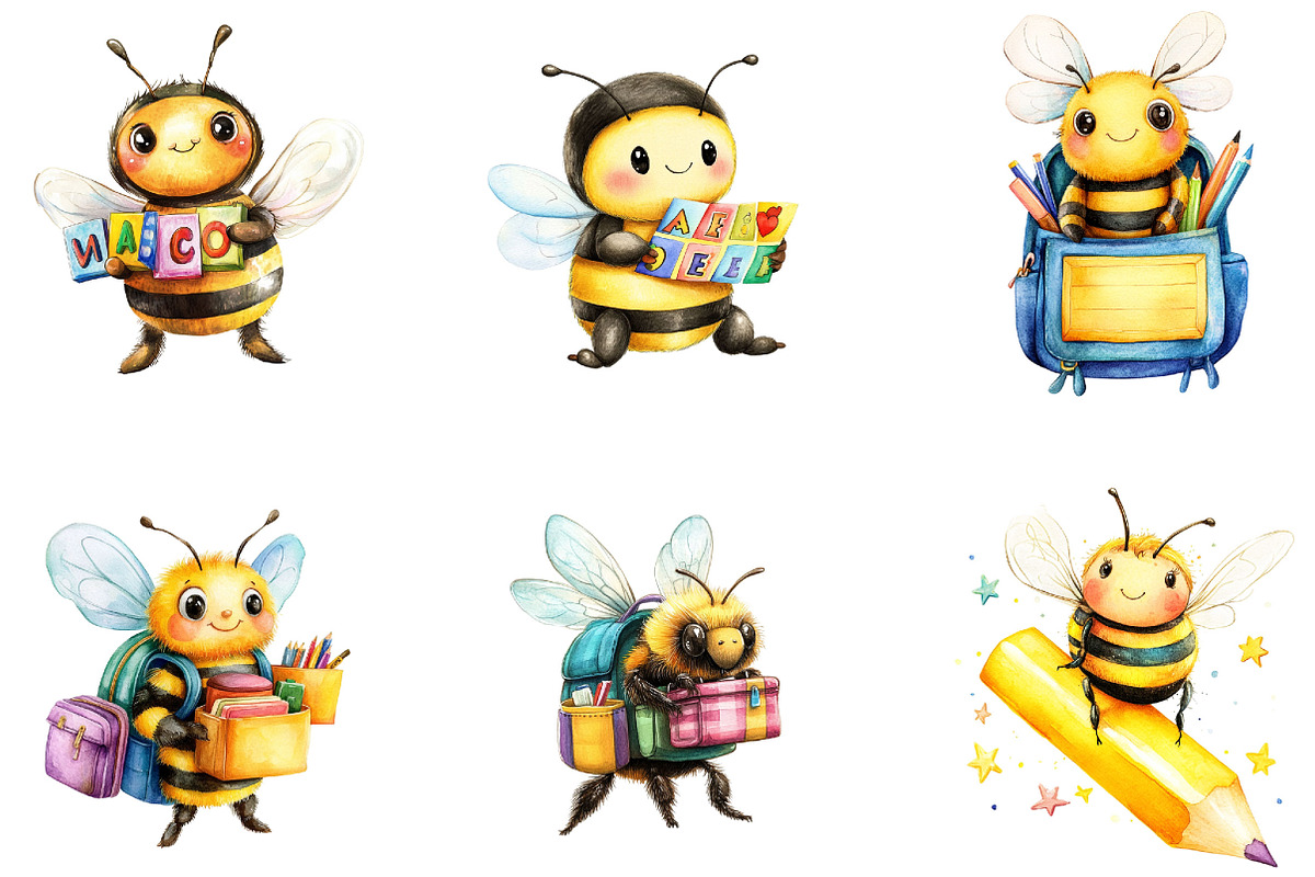 Back to School Bie Clipart, a Seasonal Illustration by Designking (Photo 3 of 5)