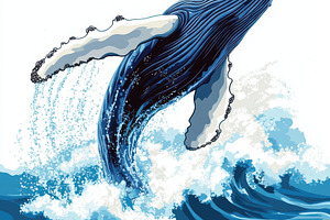 Humpback Whale Breaching Ocean Wave, an Animal Photo by Pixeness Studio