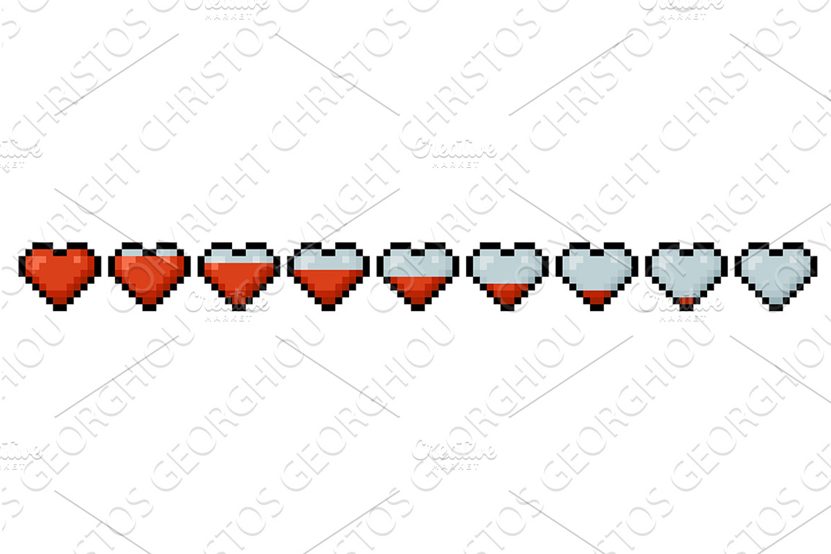 Pixel Art Heart Health Bar Icons, an Object Illustration by Christos Georghiou