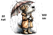 Whimsical Rainy Dog Clipart, an Animal Illustration by GiraffeCreative (Thumbnail 13 of 20)