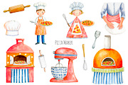Watercolor Let`s make a pizza set, a Food Illustration by Art and Funny (Thumbnail 4 of 6)