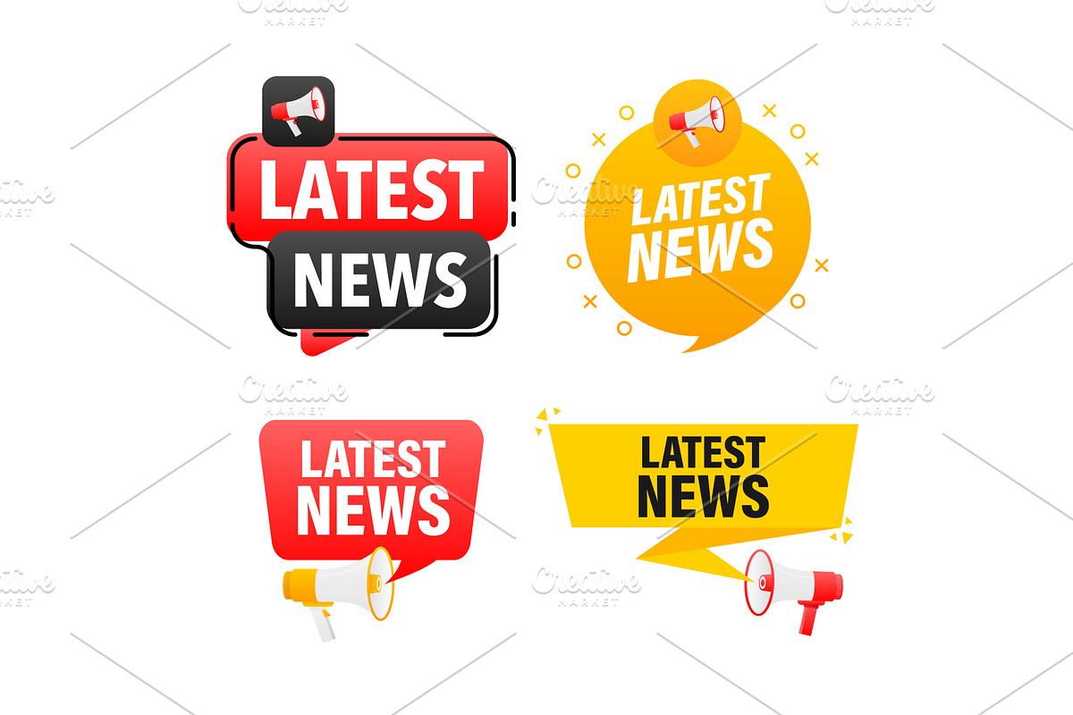 Megaphone label set with text Latest, an Illustration by UP-Studio