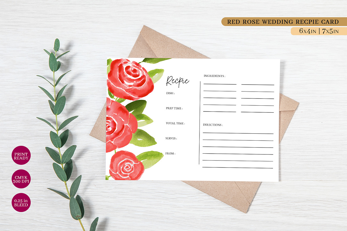 Red Rose Floral Recipe Card, a Stationery Template by Beyond Muse (Photo 1 of 3)