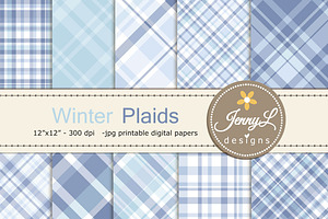 Winter Snow Plaid Digital Papers, a Pattern Graphic by JennyL Designs