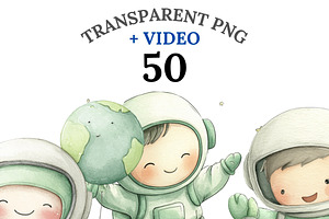 50 Kawaii Astronaut Clipart, a Decorative Illustration by Pati Charm Studio