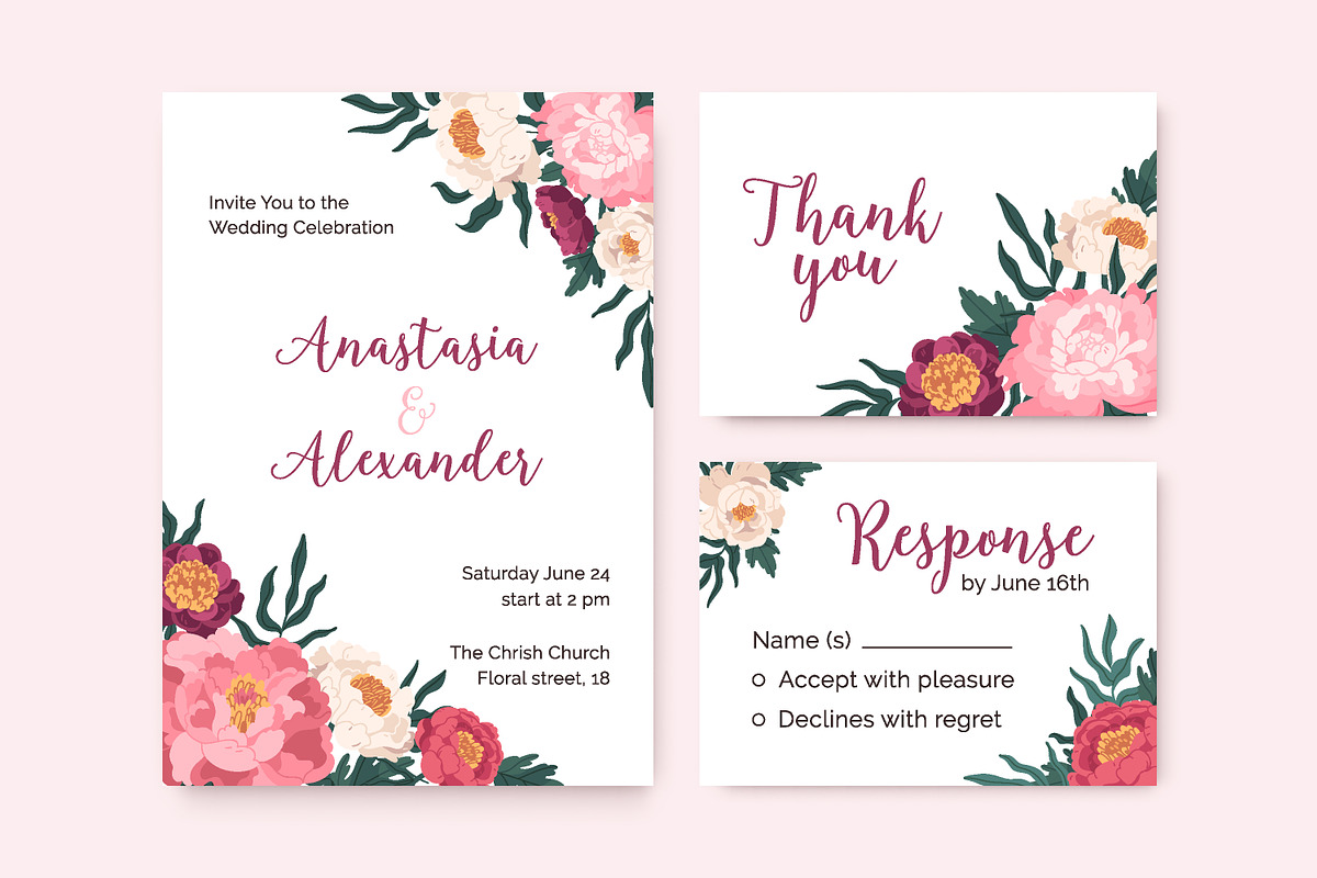 Floral wedding invitation cards set, a Decorative Illustration by Good Studio (Photo 1 of 3)