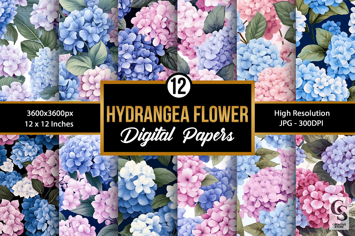 Hydrangea Flowers Seamless Pattern, a Pattern Graphic by Creative Store (Photo 1 of 4)