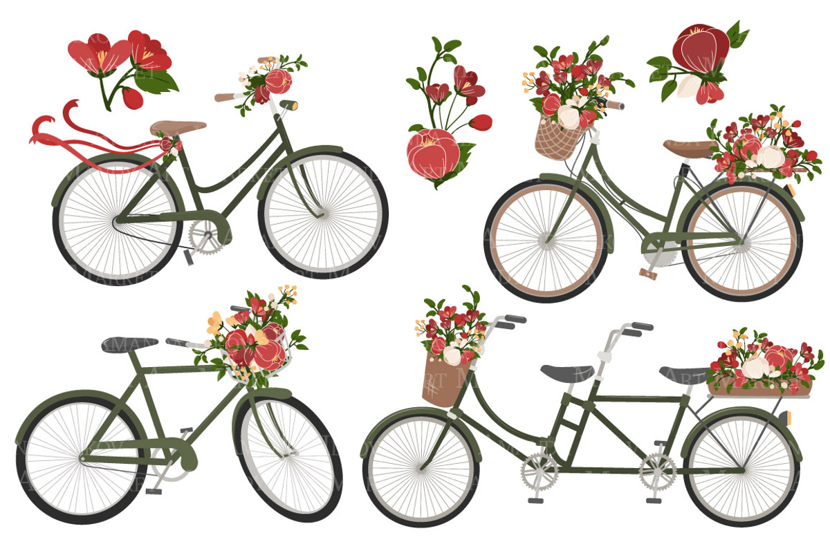 Floral Christmas Bicycles Clipart, an Illustration by Amanda Ilkov (Photo 4 of 5)