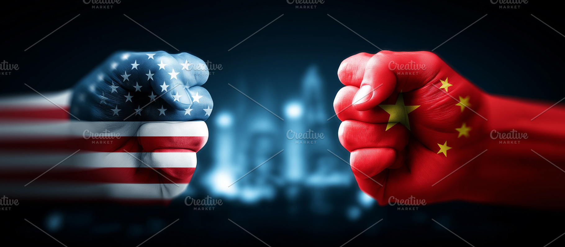 Fists with flags of USA and China, a Business Photo by MistyDay