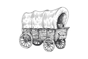 Covered Wagon Sketch. Old Trip