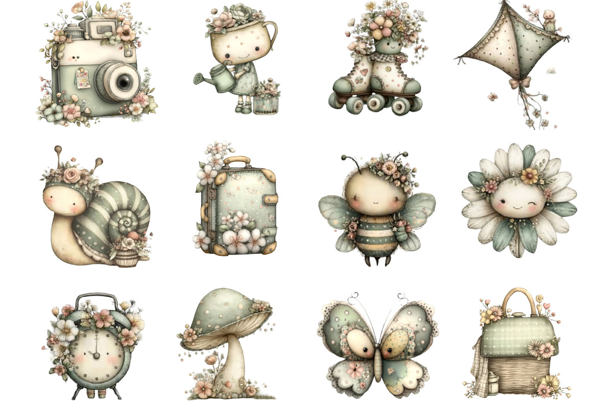 Whimsical Retro Spring Clipart, an Illustration by Designking (Photo 3 of 5)
