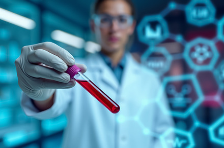 Female Scientist Holding Test Tube, a Health & Medical Photo by angellodeco