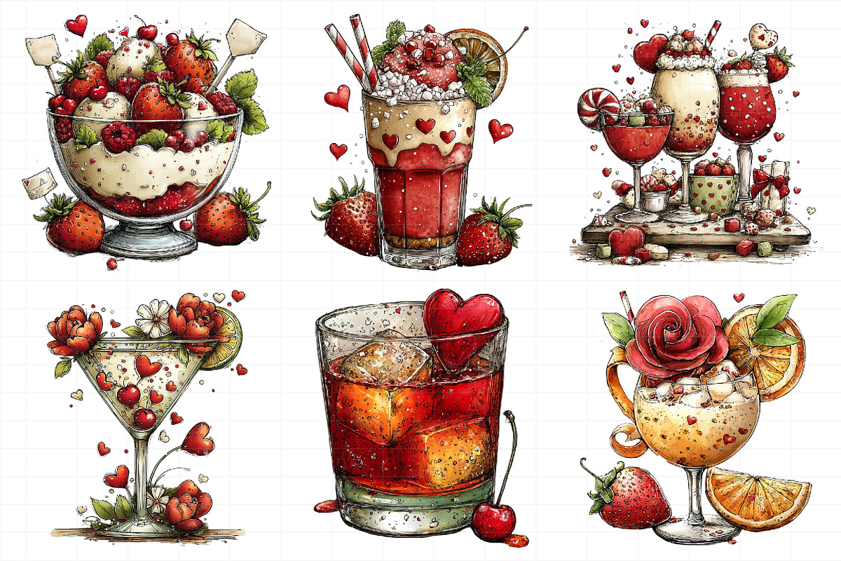 Valentine Whimsical Cocktail Clipart, an Illustration by Daily.Designs (Photo 3 of 7)